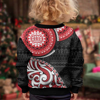 New Zealand Red Maori Koru Simple Style Kid Ugly Christmas Sweater LT05 - Polynesian Pride