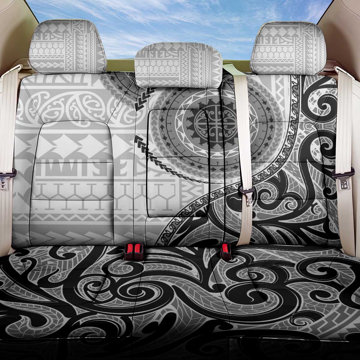 New Zealand White Maori Koru Simple Style Back Car Seat Cover LT05 One Size White - Polynesian Pride