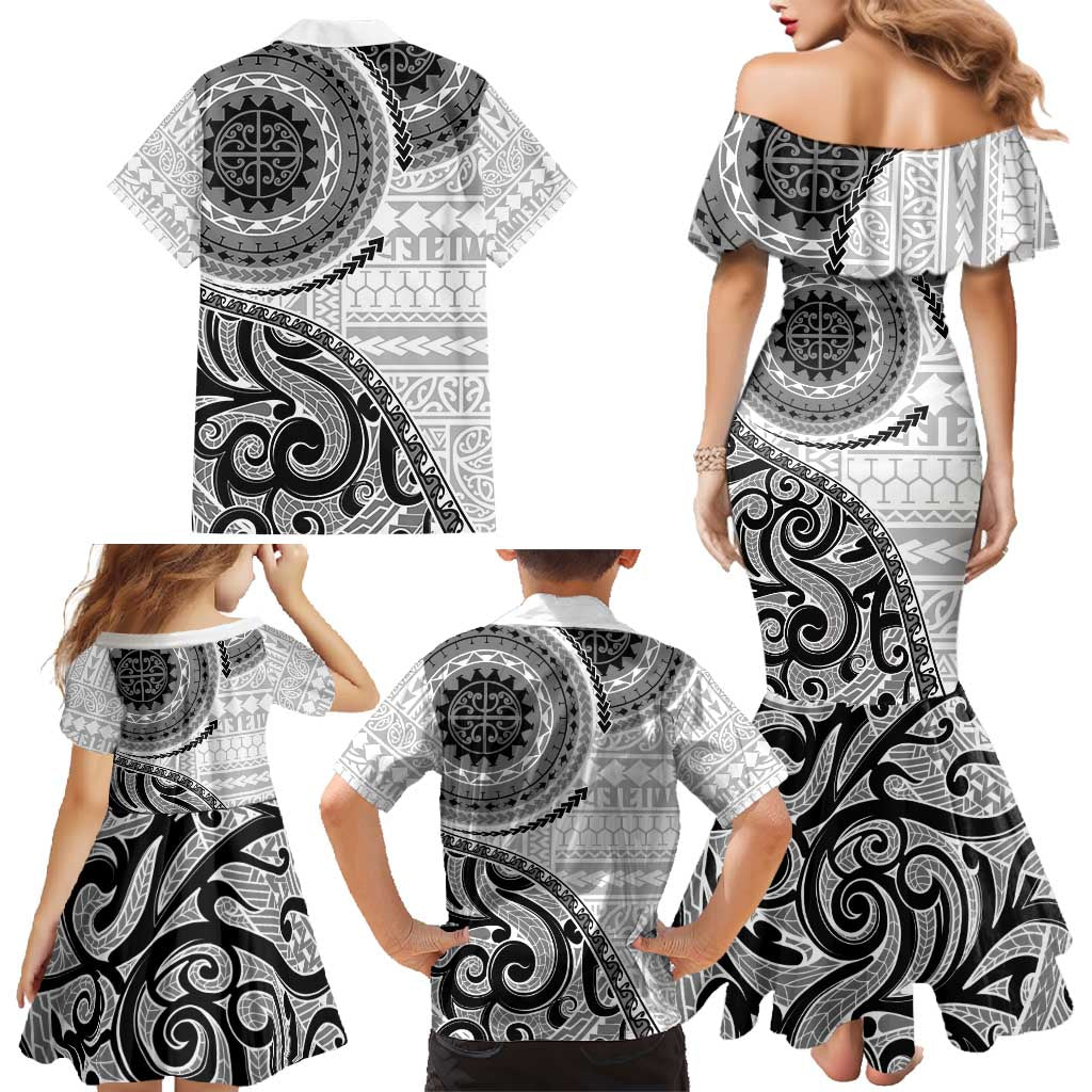 New Zealand White Maori Koru Simple Style Family Matching Mermaid Dress and Hawaiian Shirt LT05 - Polynesian Pride