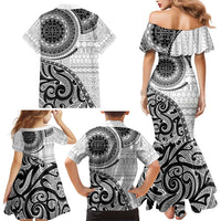 New Zealand White Maori Koru Simple Style Family Matching Mermaid Dress and Hawaiian Shirt LT05 - Polynesian Pride