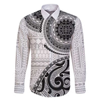 New Zealand White Maori Koru Simple Style Family Matching Mermaid Dress and Hawaiian Shirt LT05 Dad's Shirt - Long Sleeve White - Polynesian Pride