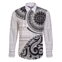 New Zealand White Maori Koru Simple Style Family Matching Off The Shoulder Long Sleeve Dress and Hawaiian Shirt LT05 Dad's Shirt - Long Sleeve White - Polynesian Pride