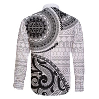New Zealand White Maori Koru Simple Style Family Matching Off The Shoulder Long Sleeve Dress and Hawaiian Shirt LT05 - Polynesian Pride