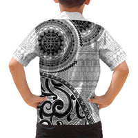 New Zealand White Maori Koru Simple Style Family Matching Off Shoulder Maxi Dress and Hawaiian Shirt LT05 - Polynesian Pride