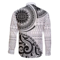 New Zealand White Maori Koru Simple Style Family Matching Off Shoulder Maxi Dress and Hawaiian Shirt LT05 - Polynesian Pride