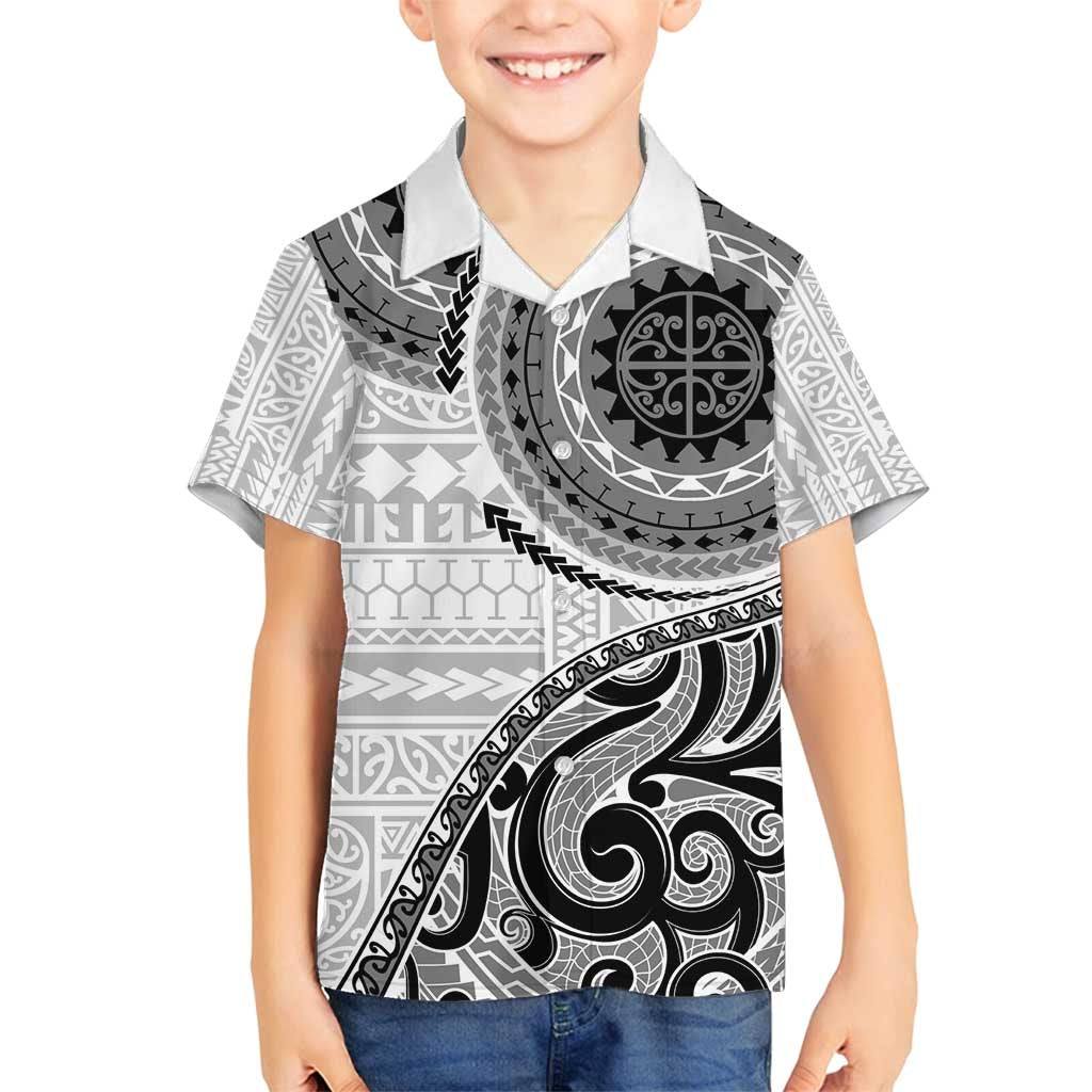 New Zealand White Maori Koru Simple Style Family Matching Off Shoulder Maxi Dress and Hawaiian Shirt LT05 Son's Shirt White - Polynesian Pride