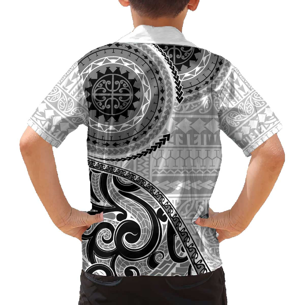 New Zealand White Maori Koru Simple Style Family Matching Off Shoulder Short Dress and Hawaiian Shirt LT05 - Polynesian Pride