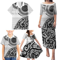 New Zealand White Maori Koru Simple Style Family Matching Puletasi and Hawaiian Shirt LT05 - Polynesian Pride