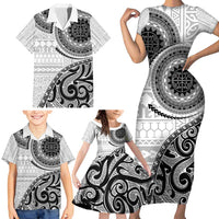 New Zealand White Maori Koru Simple Style Family Matching Short Sleeve Bodycon Dress and Hawaiian Shirt LT05 - Polynesian Pride