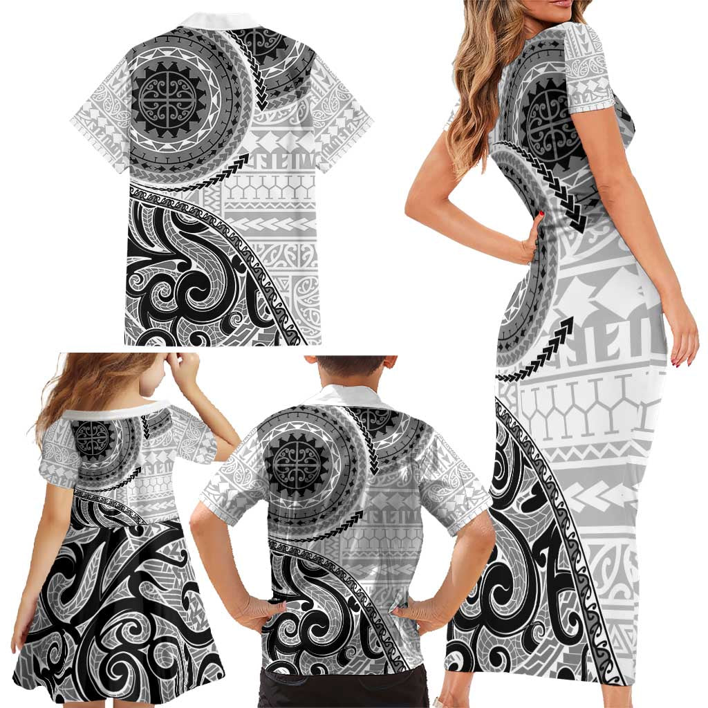 New Zealand White Maori Koru Simple Style Family Matching Short Sleeve Bodycon Dress and Hawaiian Shirt LT05 - Polynesian Pride