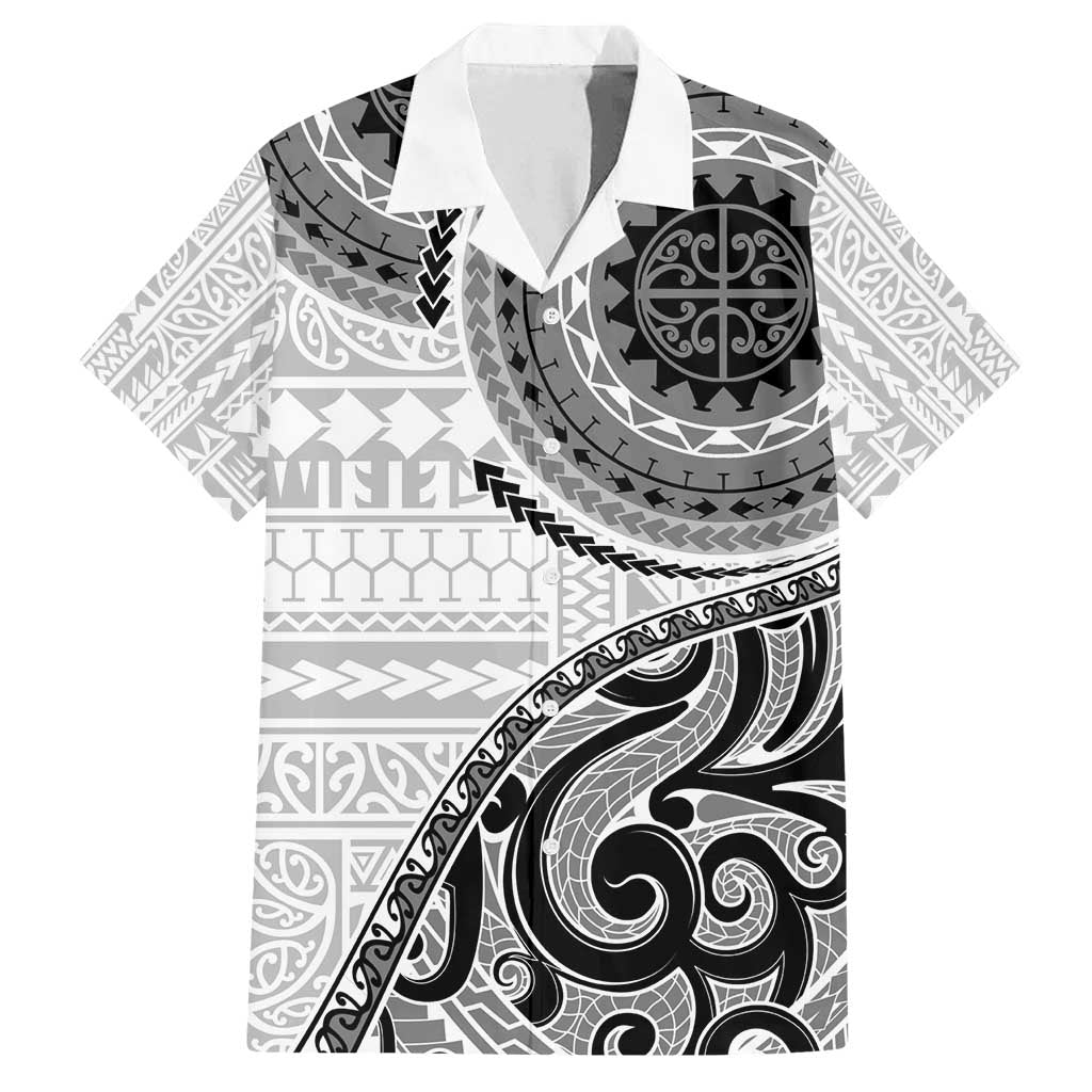 New Zealand White Maori Koru Simple Style Family Matching Summer Maxi Dress and Hawaiian Shirt LT05 Dad's Shirt - Short Sleeve White - Polynesian Pride