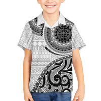 New Zealand White Maori Koru Simple Style Family Matching Summer Maxi Dress and Hawaiian Shirt LT05 Son's Shirt White - Polynesian Pride