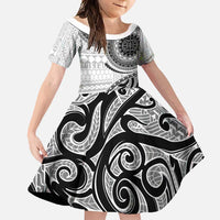 New Zealand White Maori Koru Simple Style Family Matching Tank Maxi Dress and Hawaiian Shirt LT05 Daughter's Dress White - Polynesian Pride