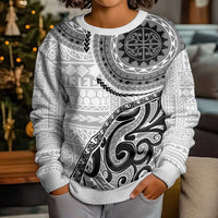 New Zealand White Maori Koru Simple Style Kid Ugly Christmas Sweater LT05 - Polynesian Pride