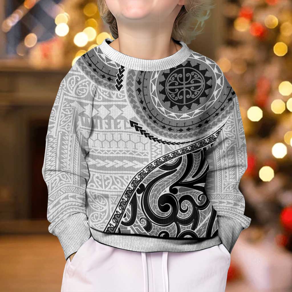 New Zealand White Maori Koru Simple Style Kid Ugly Christmas Sweater LT05 - Polynesian Pride