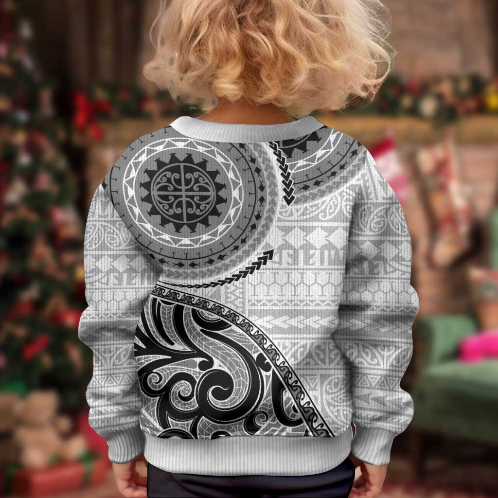 New Zealand White Maori Koru Simple Style Kid Ugly Christmas Sweater LT05 - Polynesian Pride