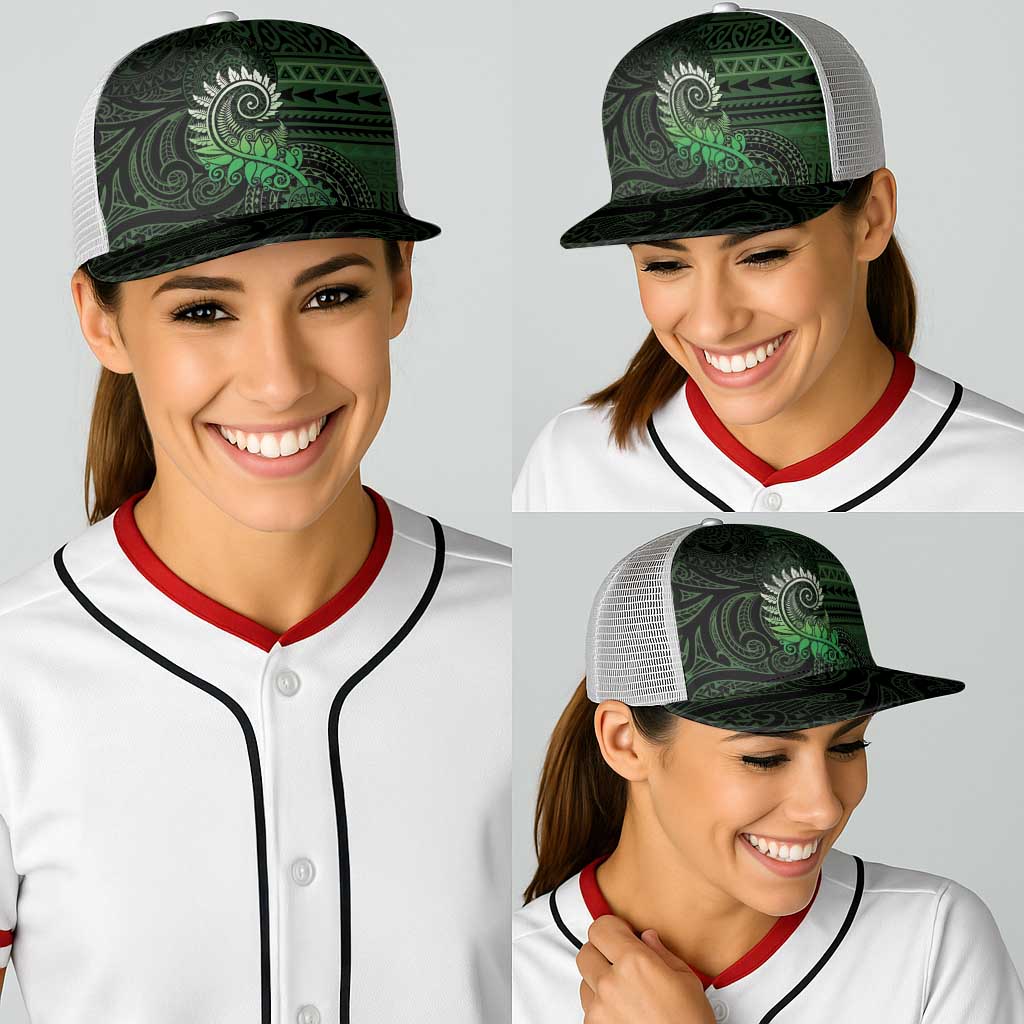 New Zealand Maori Koru Fern Baseball Net Cap Spiral Polynesian Style Green - Polynesian Pride
