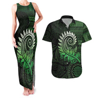 New Zealand Maori Koru Fern Couples Matching Tank Maxi Dress and Hawaiian Shirt Spiral Polynesian Style Green LT05 Green - Polynesian Pride