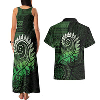 New Zealand Maori Koru Fern Couples Matching Tank Maxi Dress and Hawaiian Shirt Spiral Polynesian Style Green LT05 - Polynesian Pride