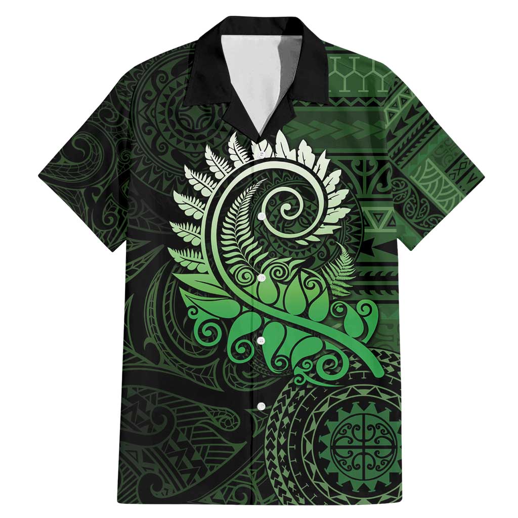 New Zealand Maori Koru Fern Family Matching Mermaid Dress and Hawaiian Shirt Spiral Polynesian Style Green LT05 Dad's Shirt - Short Sleeve Green - Polynesian Pride
