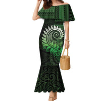 New Zealand Maori Koru Fern Family Matching Mermaid Dress and Hawaiian Shirt Spiral Polynesian Style Green LT05 Mom's Dress Green - Polynesian Pride