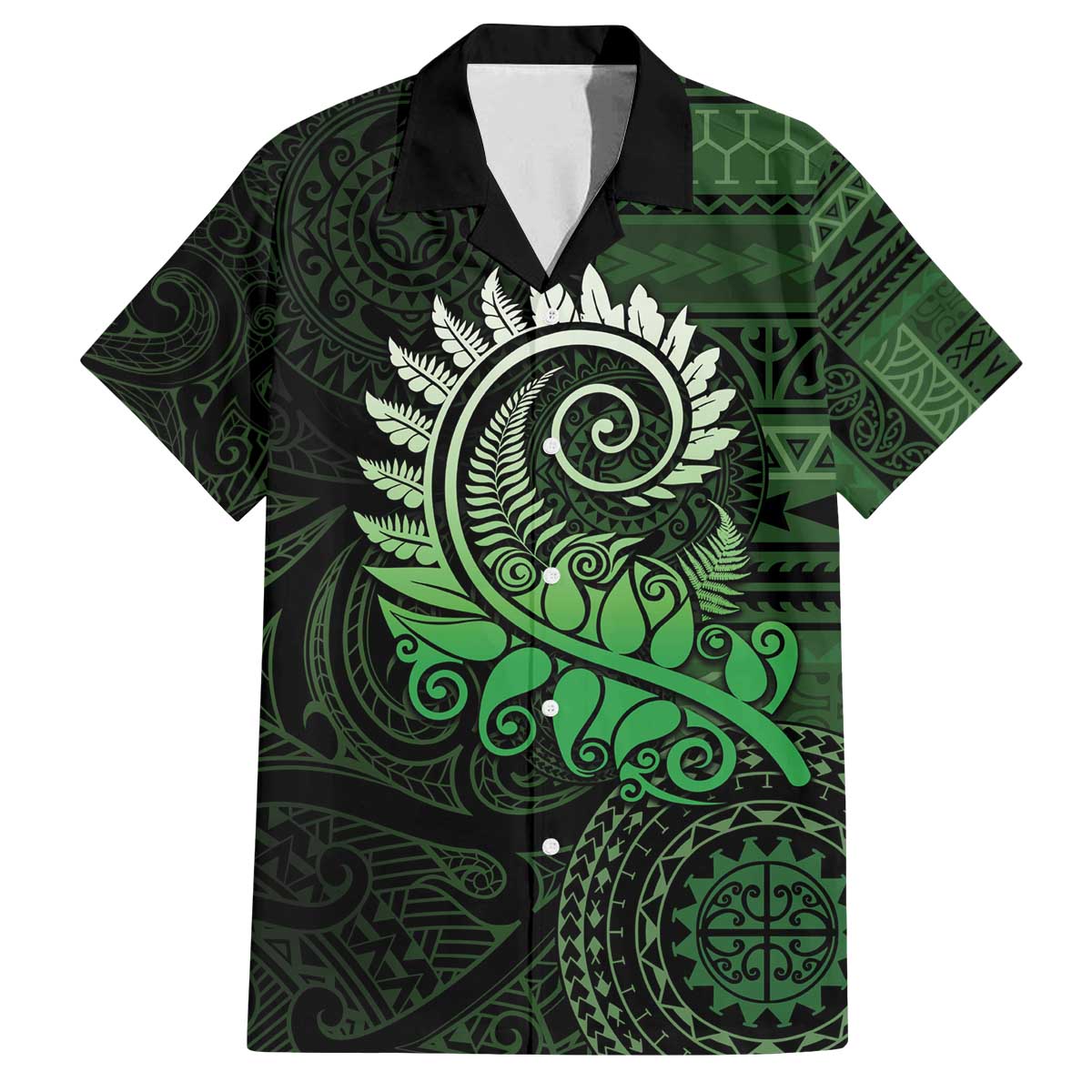 New Zealand Maori Koru Fern Family Matching Off The Shoulder Long Sleeve Dress and Hawaiian Shirt Spiral Polynesian Style Green LT05 Dad's Shirt - Short Sleeve Green - Polynesian Pride
