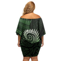 New Zealand Maori Koru Fern Family Matching Off Shoulder Short Dress and Hawaiian Shirt Spiral Polynesian Style Green LT05 - Polynesian Pride