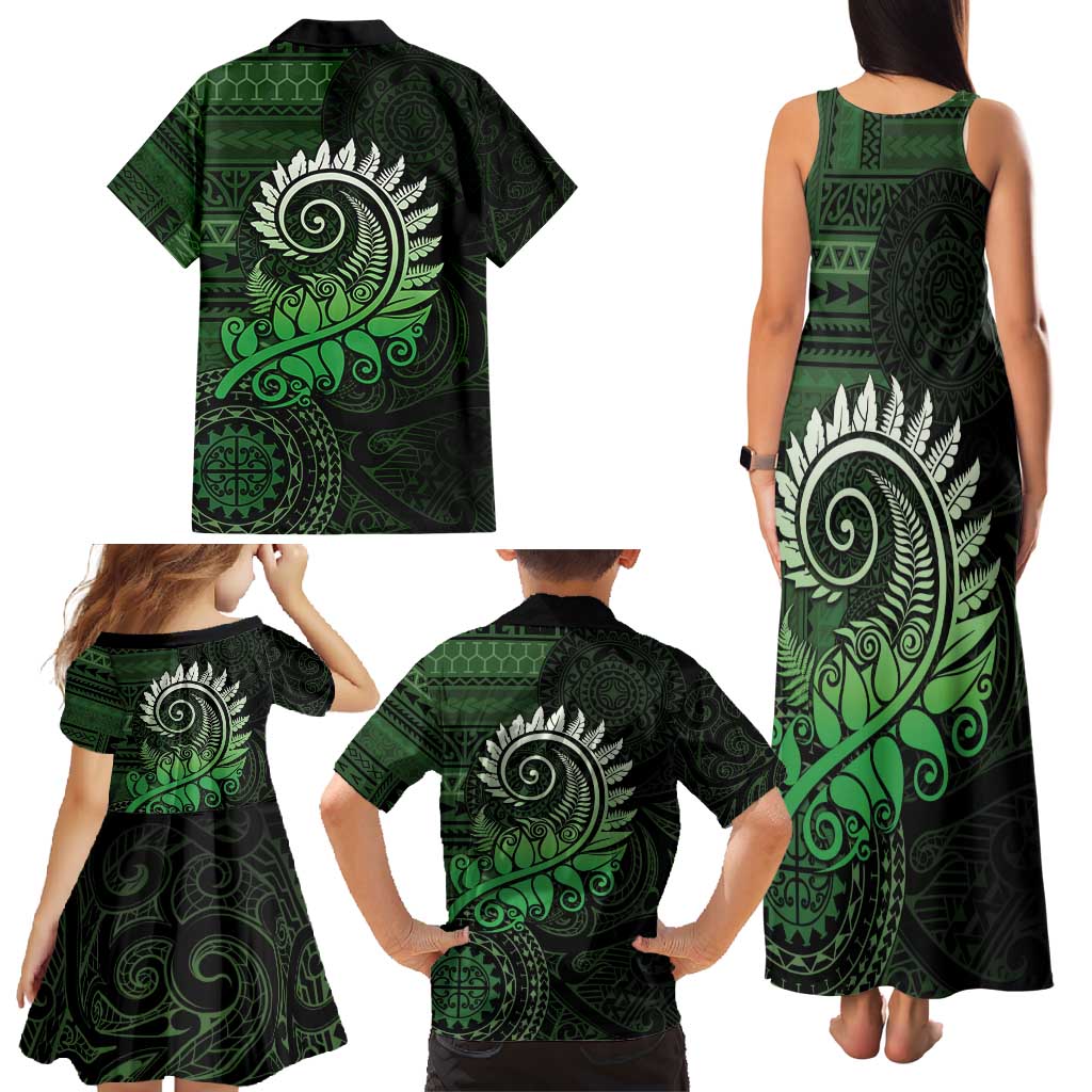 New Zealand Maori Koru Fern Family Matching Tank Maxi Dress and Hawaiian Shirt Spiral Polynesian Style Green LT05 - Polynesian Pride