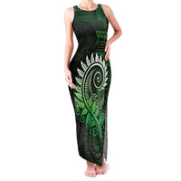 New Zealand Maori Koru Fern Family Matching Tank Maxi Dress and Hawaiian Shirt Spiral Polynesian Style Green LT05 Mom's Dress Green - Polynesian Pride