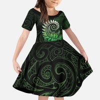 New Zealand Maori Koru Fern Kid Short Sleeve Dress Spiral Polynesian Style Green LT05 KID Green - Polynesian Pride