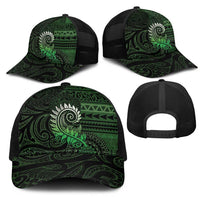 New Zealand Maori Koru Fern Mesh Trucker Cap Spiral Polynesian Style Green - Polynesian Pride