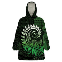 New Zealand Maori Koru Fern Wearable Blanket Hoodie Spiral Polynesian Style Green LT05 One Size Green - Polynesian Pride