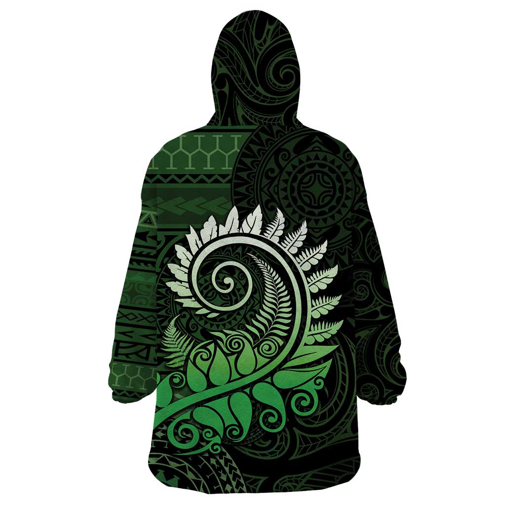 New Zealand Maori Koru Fern Wearable Blanket Hoodie Spiral Polynesian Style Green LT05 - Polynesian Pride