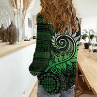 New Zealand Maori Koru Fern Women Casual Shirt Spiral Polynesian Style Green LT05 - Polynesian Pride