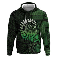 New Zealand Maori Koru Fern Zip Hoodie Spiral Polynesian Style Green