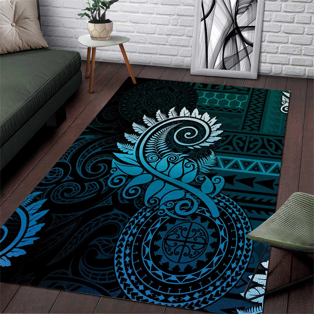 New Zealand Maori Koru Fern Area Rug Spiral Polynesian Style Aqua Gradient LT05 Aqua - Polynesian Pride