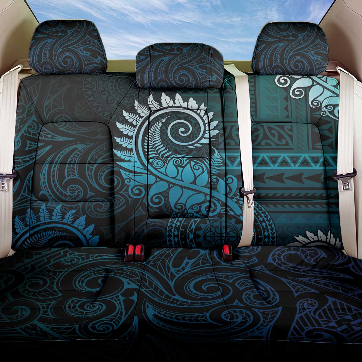New Zealand Maori Koru Fern Back Car Seat Cover Spiral Polynesian Style Aqua Gradient LT05 One Size Aqua - Polynesian Pride