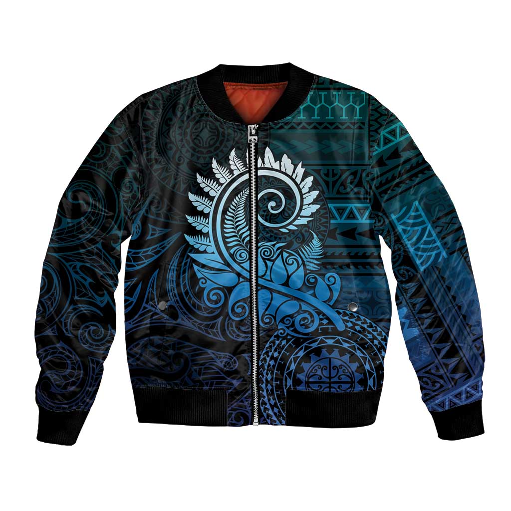 New Zealand Maori Koru Fern Bomber Jacket Spiral Polynesian Style Aqua Gradient LT05 Unisex Aqua - Polynesian Pride