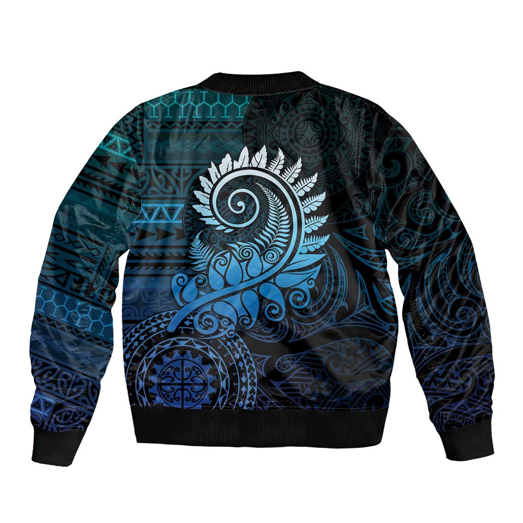 New Zealand Maori Koru Fern Bomber Jacket Spiral Polynesian Style Aqua Gradient LT05 - Polynesian Pride