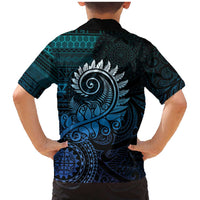 New Zealand Maori Koru Fern Family Matching Mermaid Dress and Hawaiian Shirt Spiral Polynesian Style Aqua Gradient LT05 - Polynesian Pride