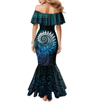 New Zealand Maori Koru Fern Family Matching Mermaid Dress and Hawaiian Shirt Spiral Polynesian Style Aqua Gradient LT05 - Polynesian Pride