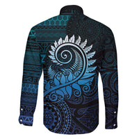 New Zealand Maori Koru Fern Family Matching Off Shoulder Maxi Dress and Hawaiian Shirt Spiral Polynesian Style Aqua Gradient LT05 - Polynesian Pride