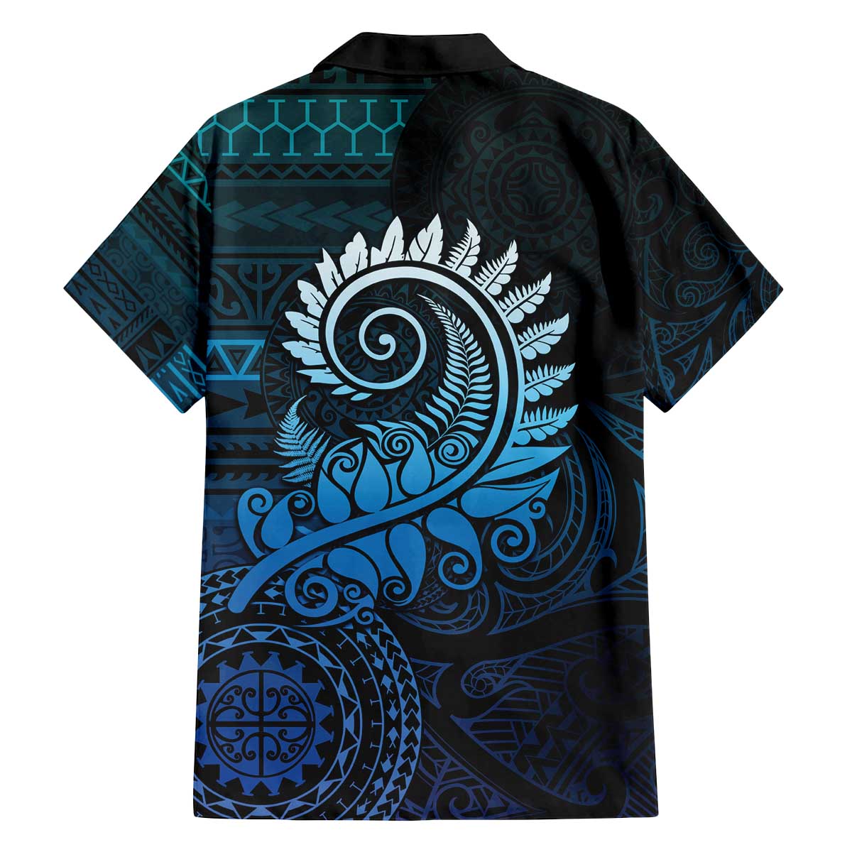 New Zealand Maori Koru Fern Family Matching Off Shoulder Short Dress and Hawaiian Shirt Spiral Polynesian Style Aqua Gradient LT05 - Polynesian Pride