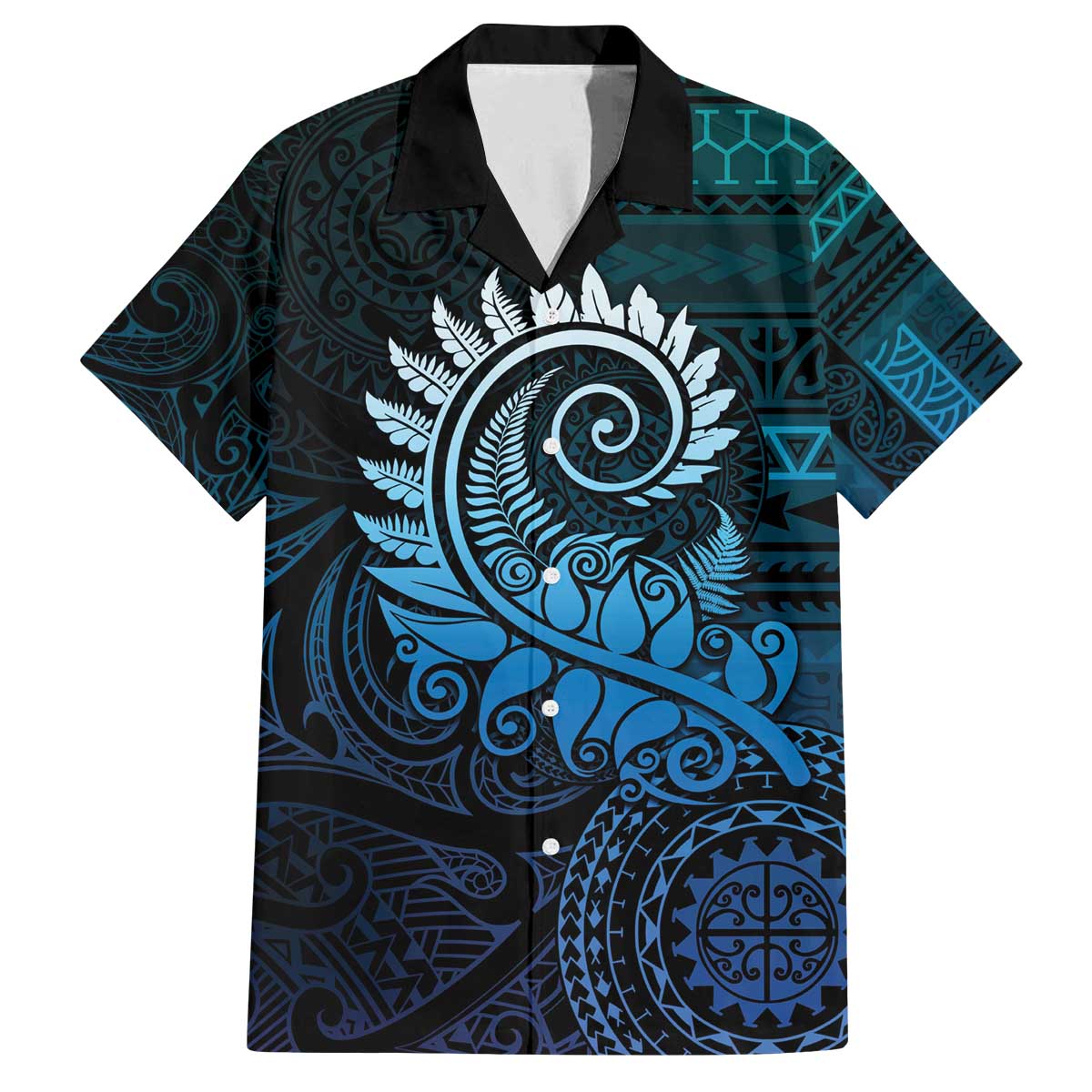 New Zealand Maori Koru Fern Family Matching Puletasi and Hawaiian Shirt Spiral Polynesian Style Aqua Gradient LT05 Dad's Shirt - Short Sleeve Aqua - Polynesian Pride