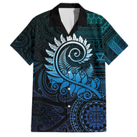 New Zealand Maori Koru Fern Family Matching Puletasi and Hawaiian Shirt Spiral Polynesian Style Aqua Gradient LT05 Dad's Shirt - Short Sleeve Aqua - Polynesian Pride