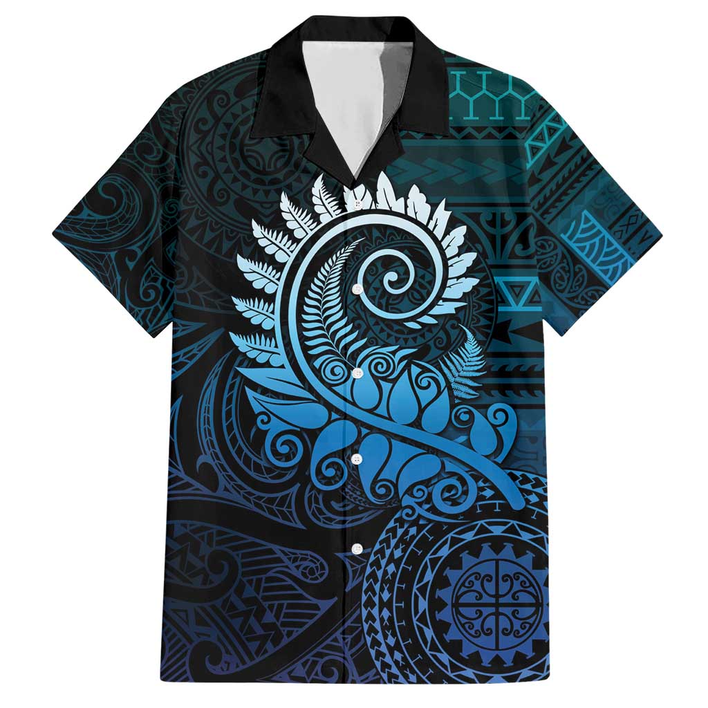 New Zealand Maori Koru Fern Family Matching Short Sleeve Bodycon Dress and Hawaiian Shirt Spiral Polynesian Style Aqua Gradient LT05 Dad's Shirt - Short Sleeve Aqua - Polynesian Pride