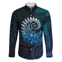 New Zealand Maori Koru Fern Family Matching Short Sleeve Bodycon Dress and Hawaiian Shirt Spiral Polynesian Style Aqua Gradient LT05 Dad's Shirt - Long Sleeve Aqua - Polynesian Pride