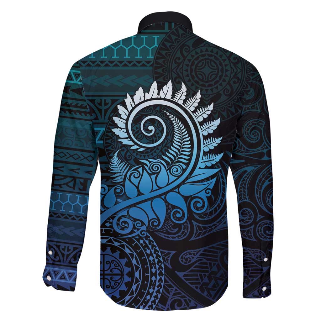 New Zealand Maori Koru Fern Family Matching Summer Maxi Dress and Hawaiian Shirt Spiral Polynesian Style Aqua Gradient LT05 - Polynesian Pride