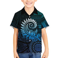 New Zealand Maori Koru Fern Family Matching Tank Maxi Dress and Hawaiian Shirt Spiral Polynesian Style Aqua Gradient LT05 Son's Shirt Aqua - Polynesian Pride