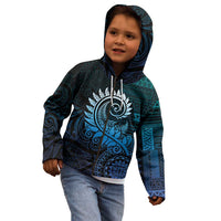 New Zealand Maori Koru Fern Kid Hoodie Spiral Polynesian Style Aqua Gradient